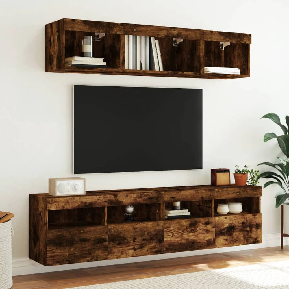 TV staliukas Sieninė TV spintelė su LED lemputėmis, dūminė, 80x30x40cm