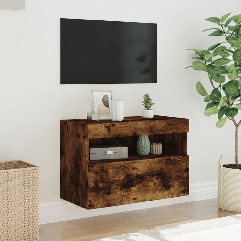 TV staliukas Sieninė TV spintelė su LED lemputėmis, dūminė, 60x30x40cm