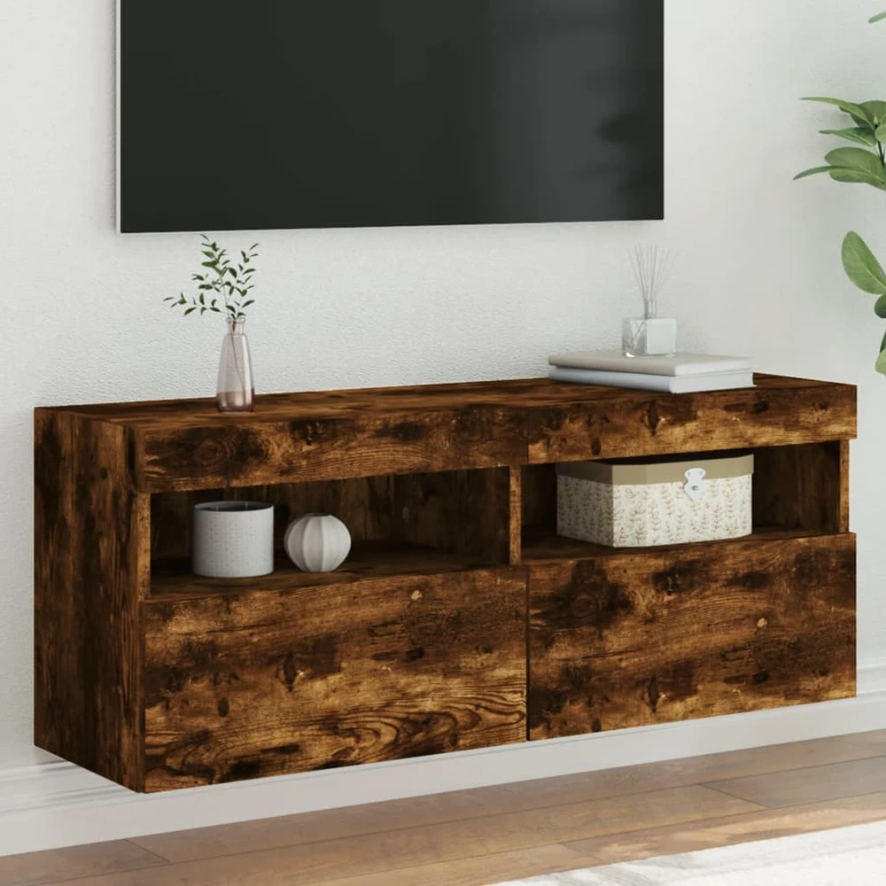 TV staliukas Sieninė TV spintelė su LED lemputėmis, dūminė, 100x30x40cm