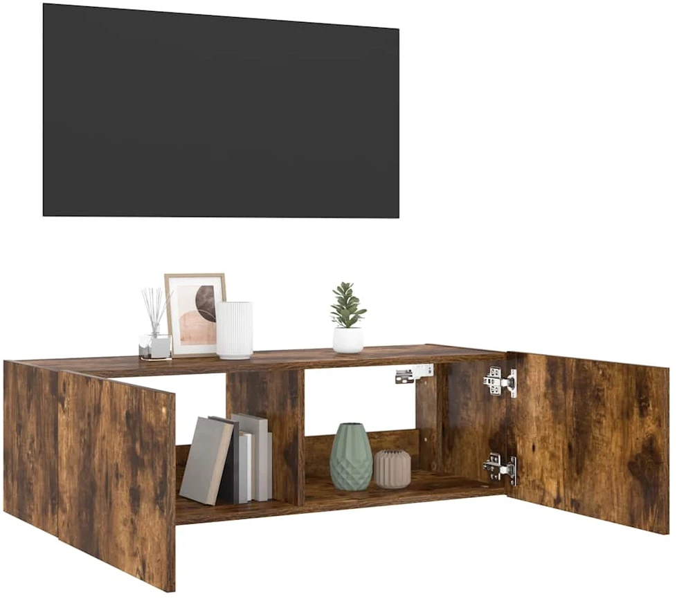 TV staliukas Sieninė TV spintelė su LED lemputėmis, dūminė, 100x35x31cm