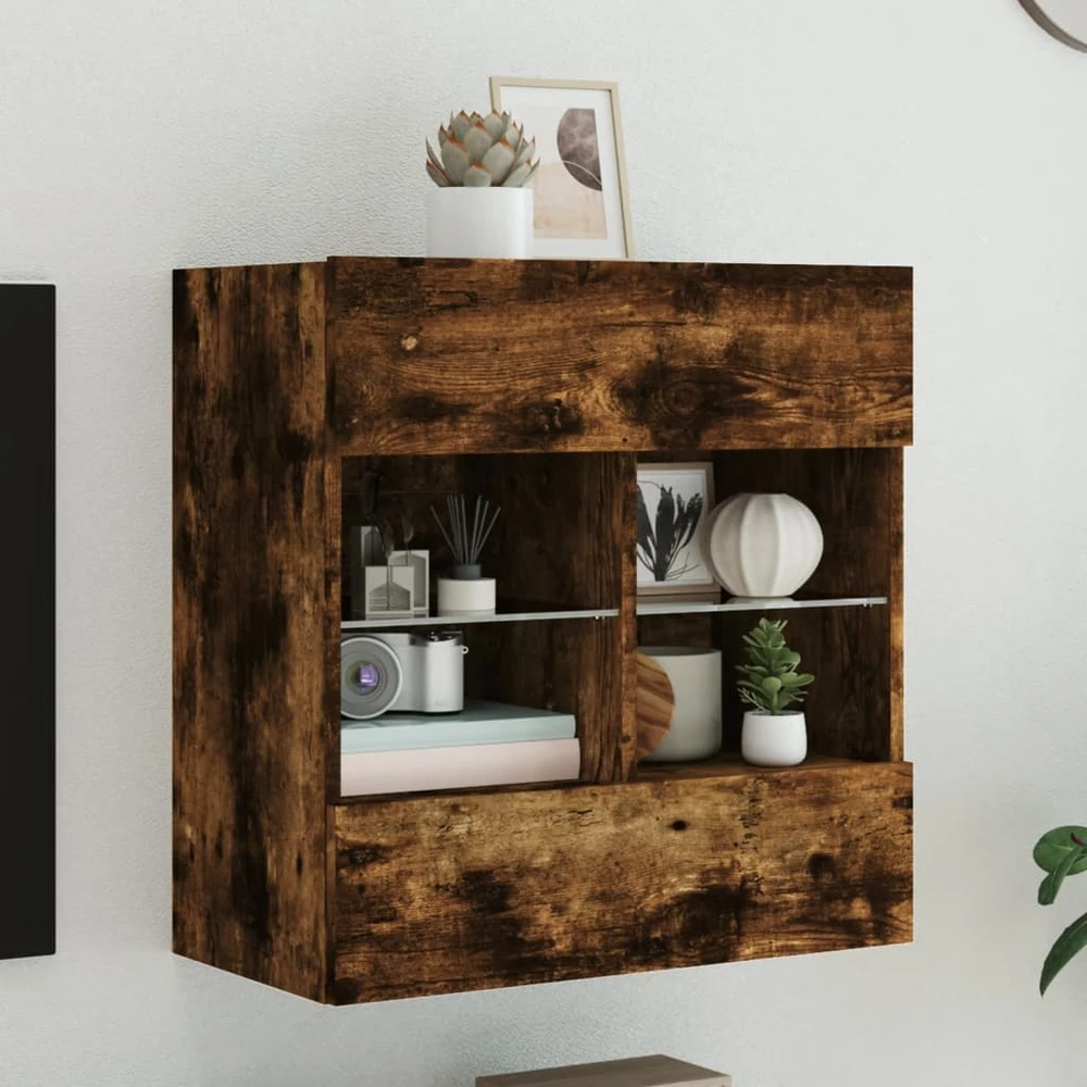 TV staliukas Sieninė TV spintelė su LED lemputėmis, dūminė, 58,5x30x60,5cm