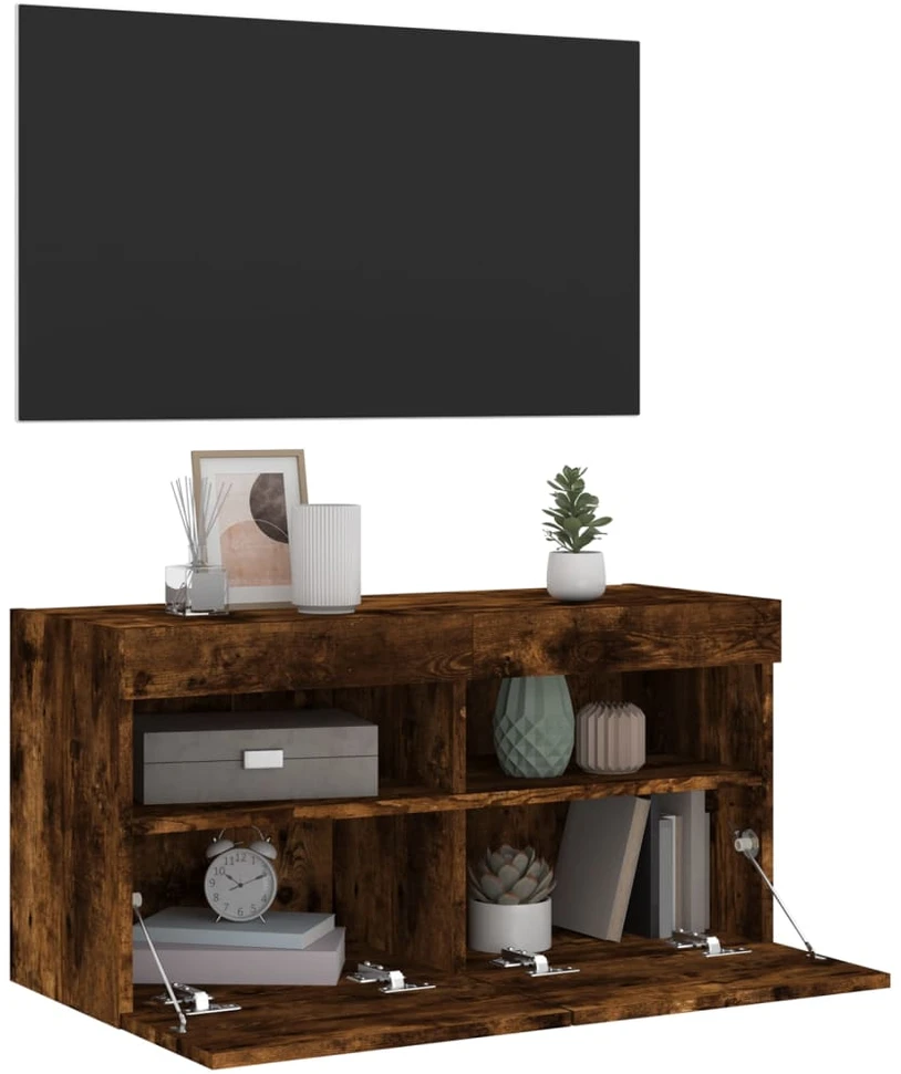 TV staliukas Sieninė TV spintelė su LED lemputėmis, dūminė, 80x30x40cm