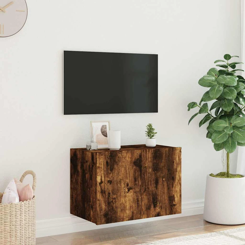 TV staliukas Sieninė TV spintelė su LED lemputėmis, dūminė, 60x35x41cm