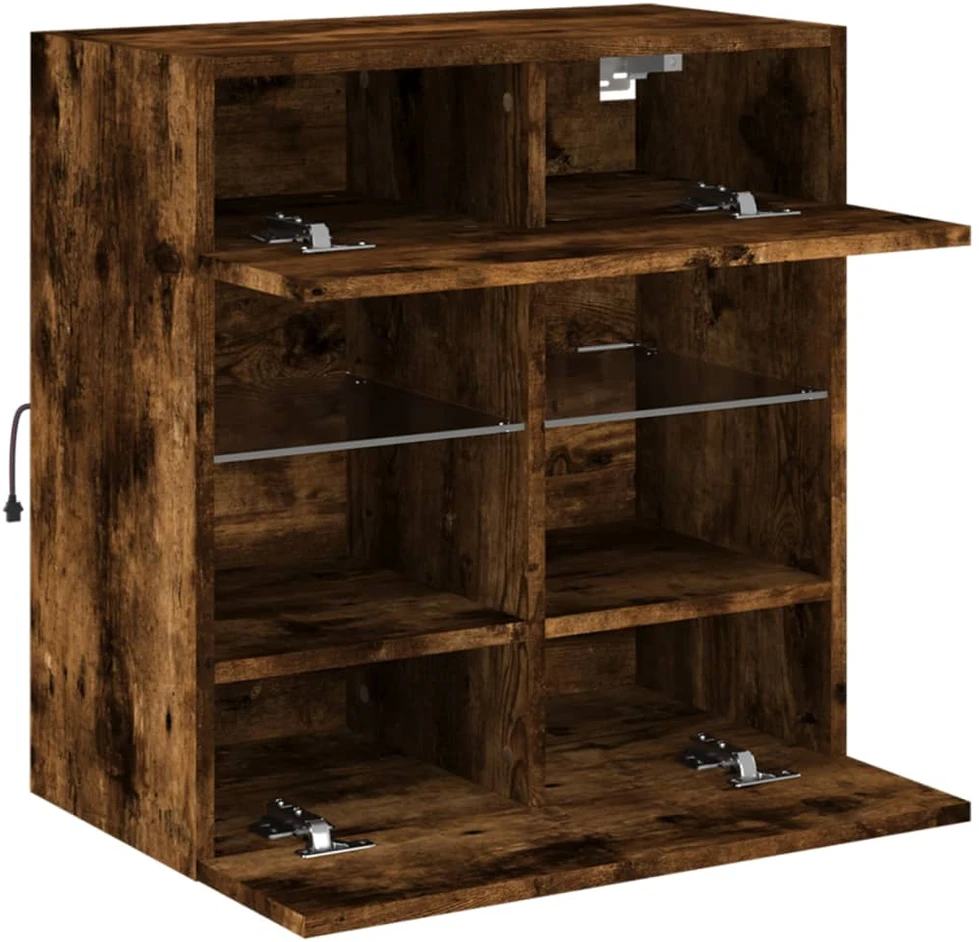 TV staliukas Sieninė TV spintelė su LED lemputėmis, dūminė, 58,5x30x60,5cm