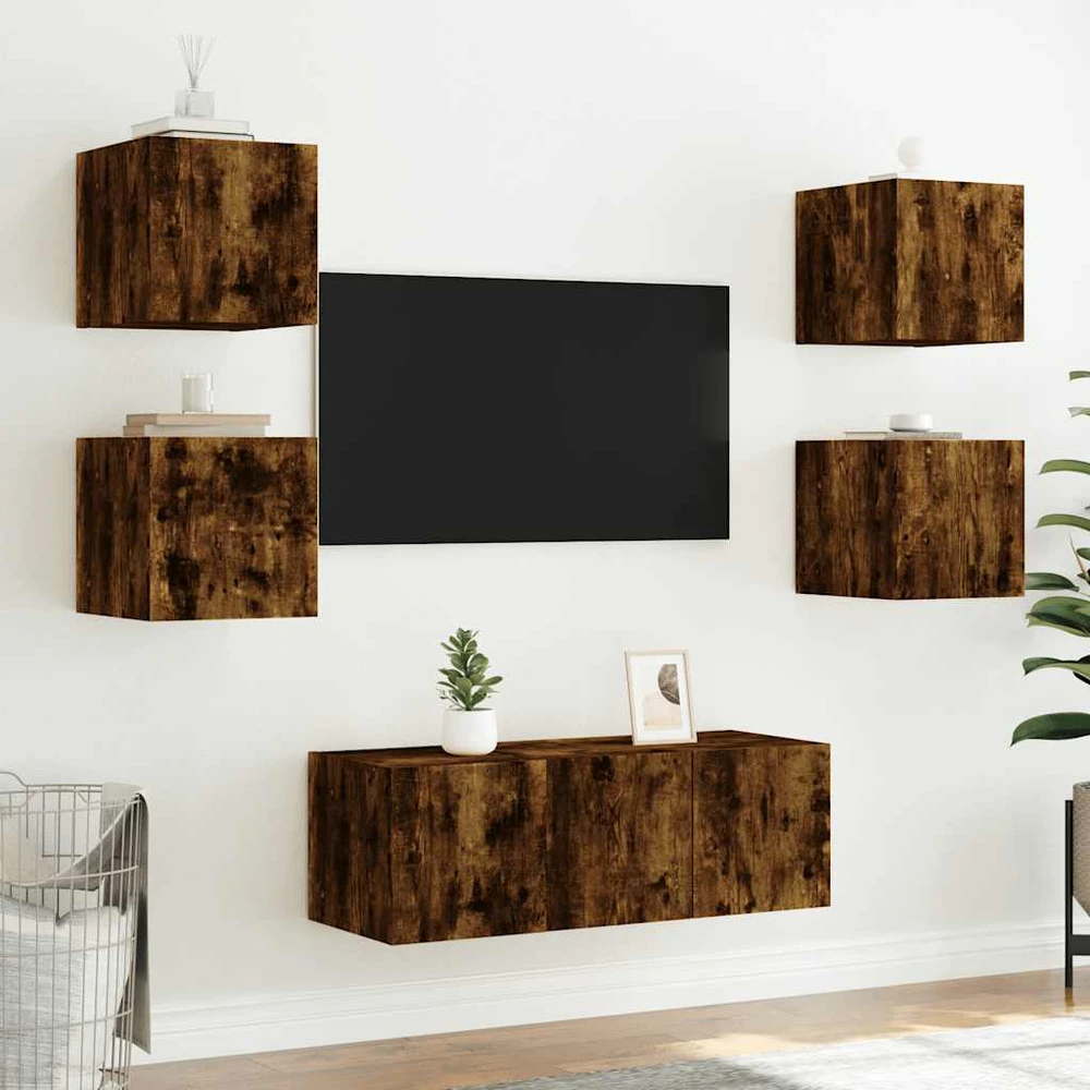 TV staliukas Sieninė TV spintelė su LED lemputėmis, dūminė, 30,5x35x30cm