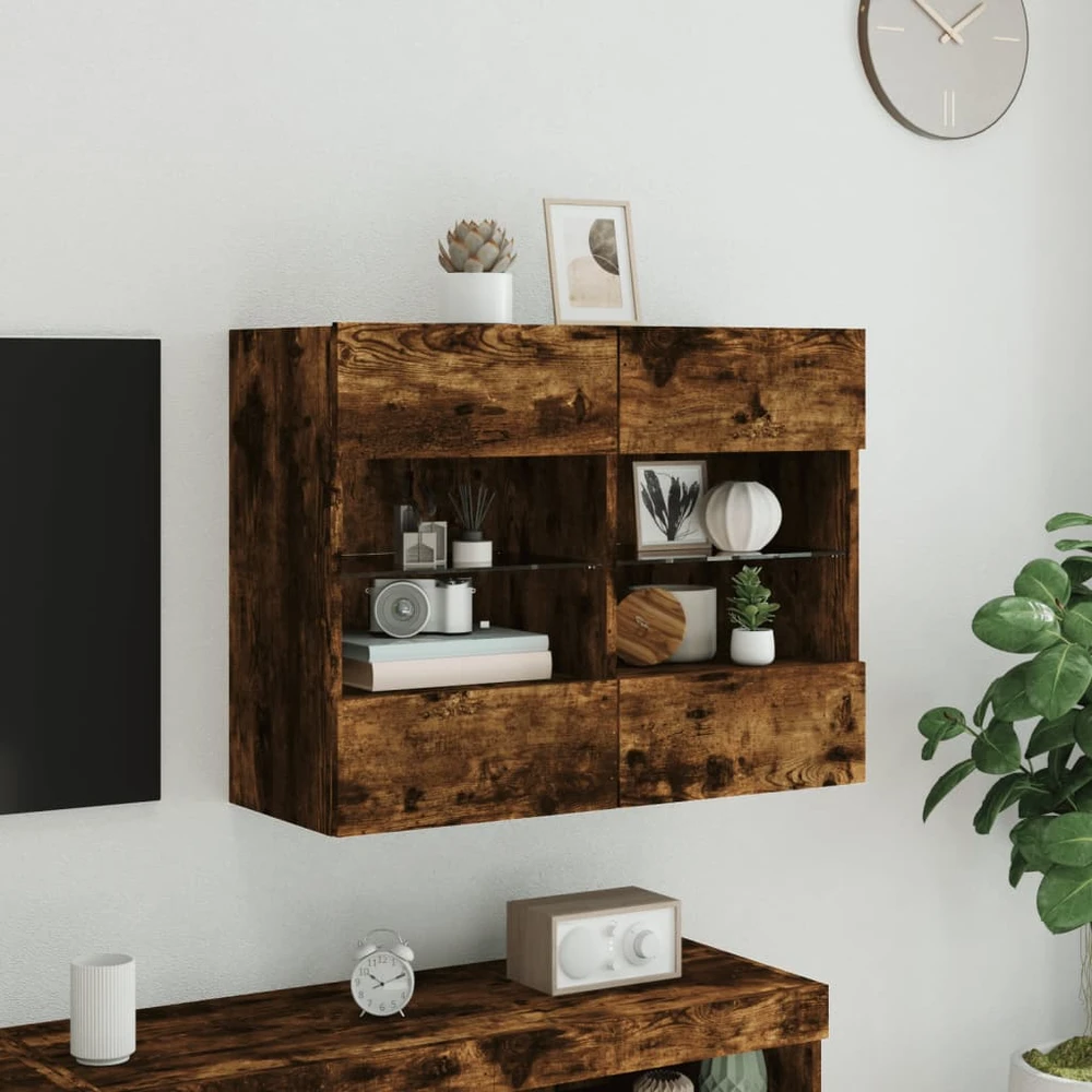 TV staliukas Sieninė TV spintelė su LED lemputėmis, dūminė, 78,5x30x60,5cm