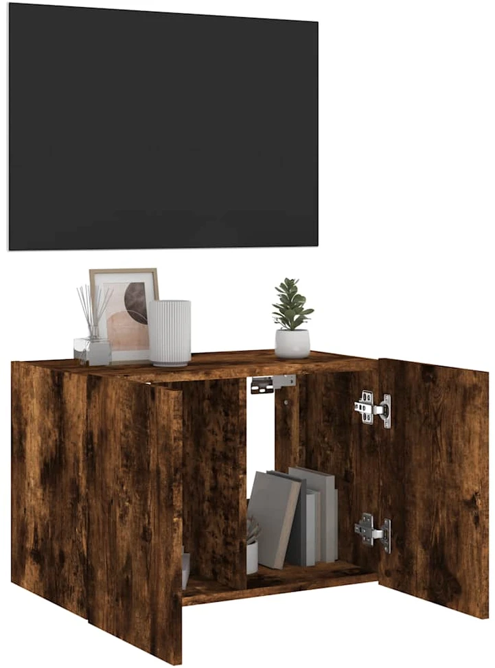 TV staliukas Sieninė TV spintelė su LED lemputėmis, dūminė, 60x35x41cm