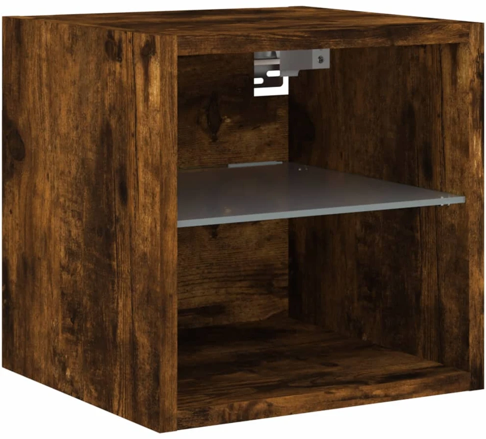 Sieninė TV spintelė su LED lemputėmis, dūminė, 30x28,5x30cm