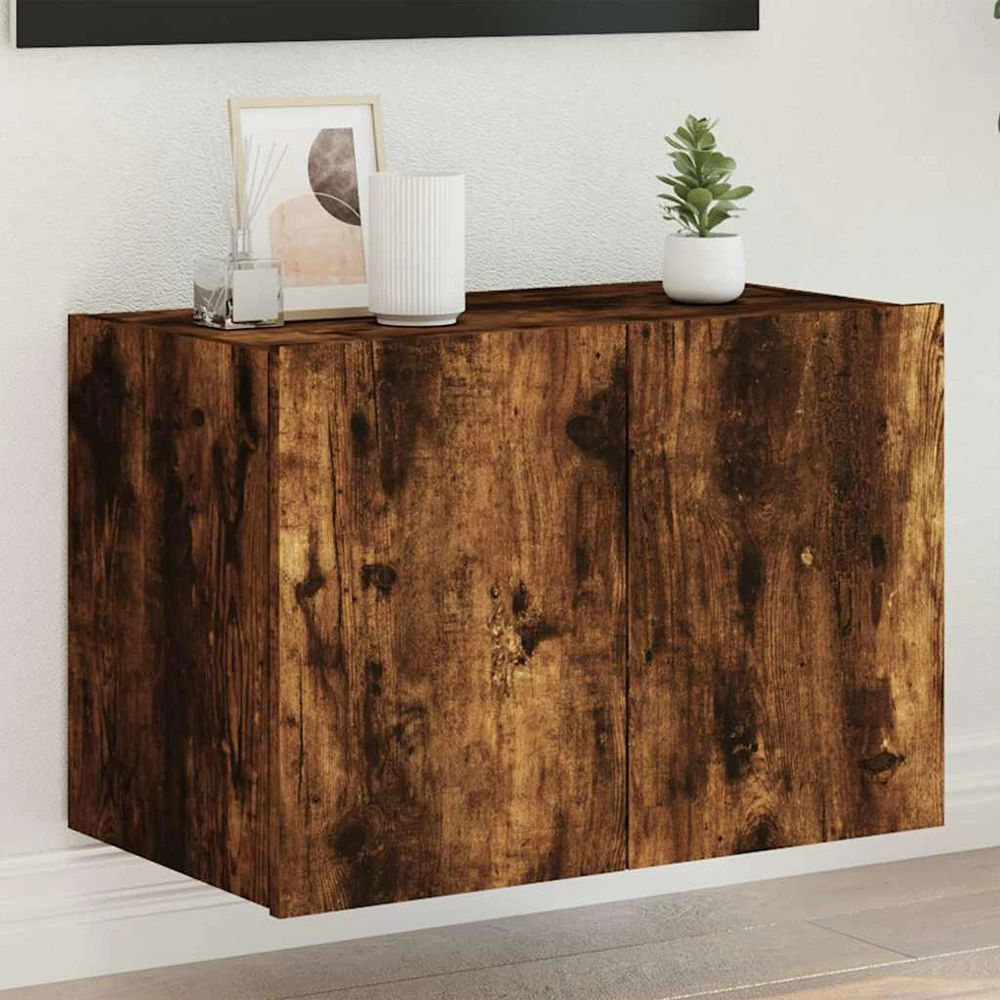 TV staliukas Sieninė TV spintelė su LED lemputėmis, dūminė, 60x35x41cm