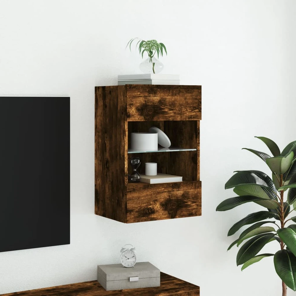TV staliukas Sieninė TV spintelė su LED lemputėmis, dūminė, 40x30x60,5cm