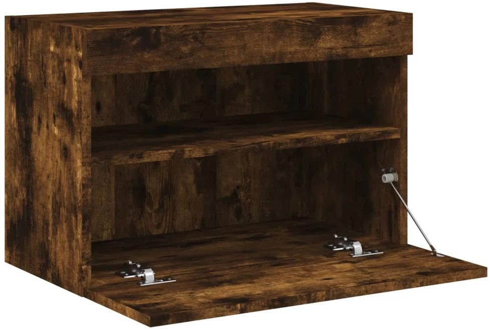 TV staliukas Sieninė TV spintelė su LED lemputėmis, dūminė, 60x30x40cm