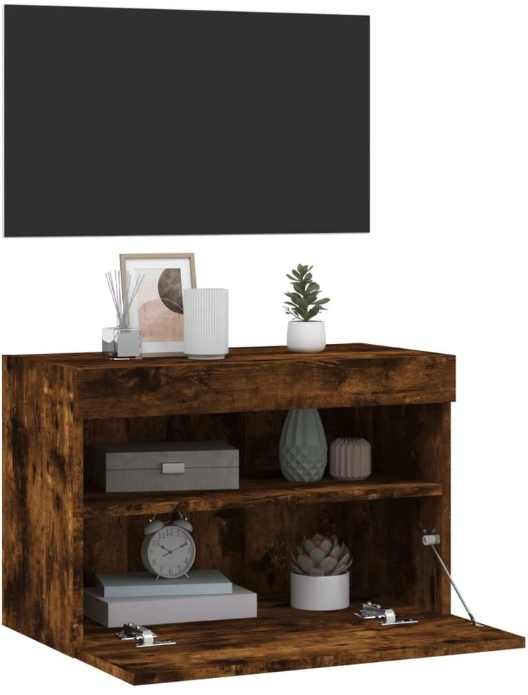 TV staliukas Sieninė TV spintelė su LED lemputėmis, dūminė, 60x30x40cm