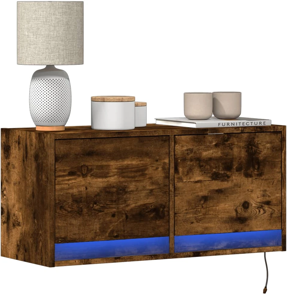 TV staliukas Sieninė TV spintelė su LED lemputėmis, dūminė, 80x31x35cm