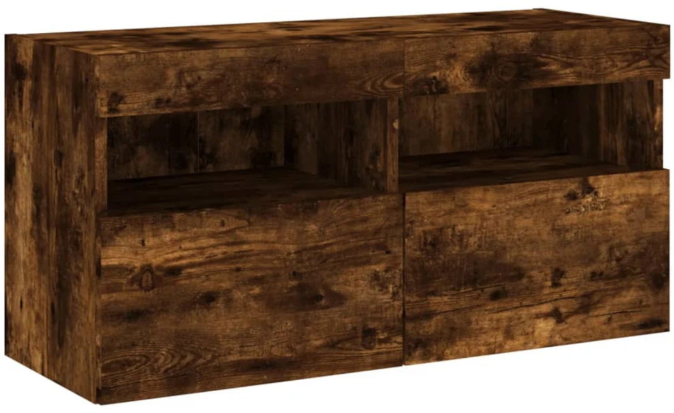 TV staliukas Sieninė TV spintelė su LED lemputėmis, dūminė, 80x30x40cm