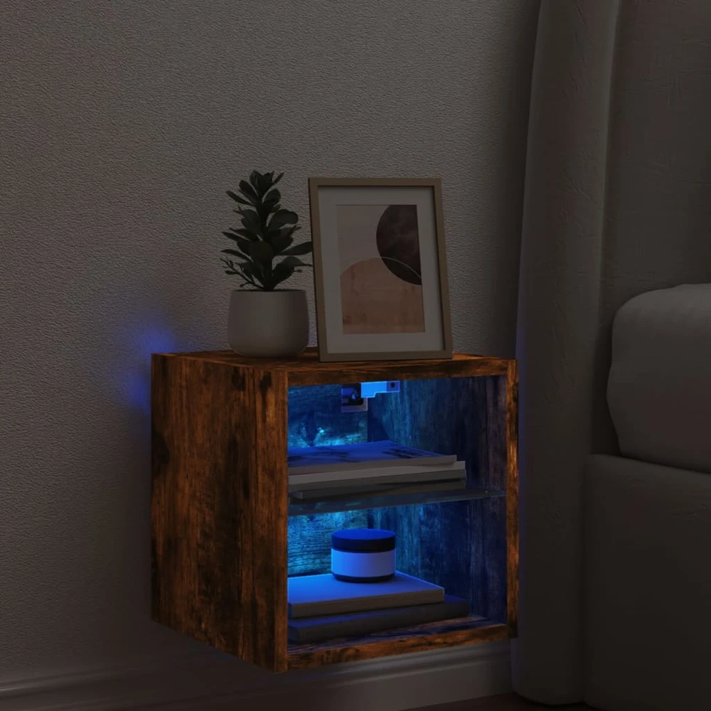 Sieninė TV spintelė su LED lemputėmis, dūminė, 30x28,5x30cm