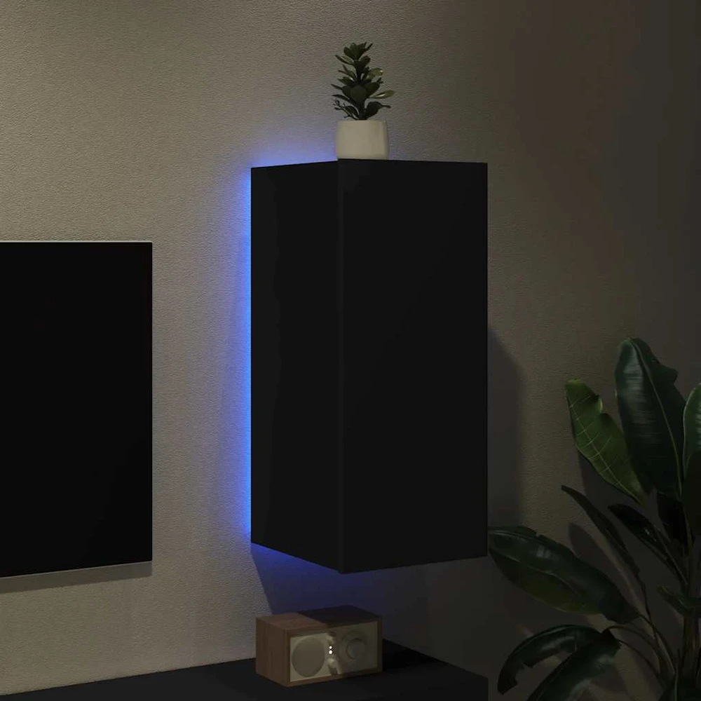 TV staliukas Sieninė TV spintelė su LED lemputėmis, juoda, 30,5x35x70cm