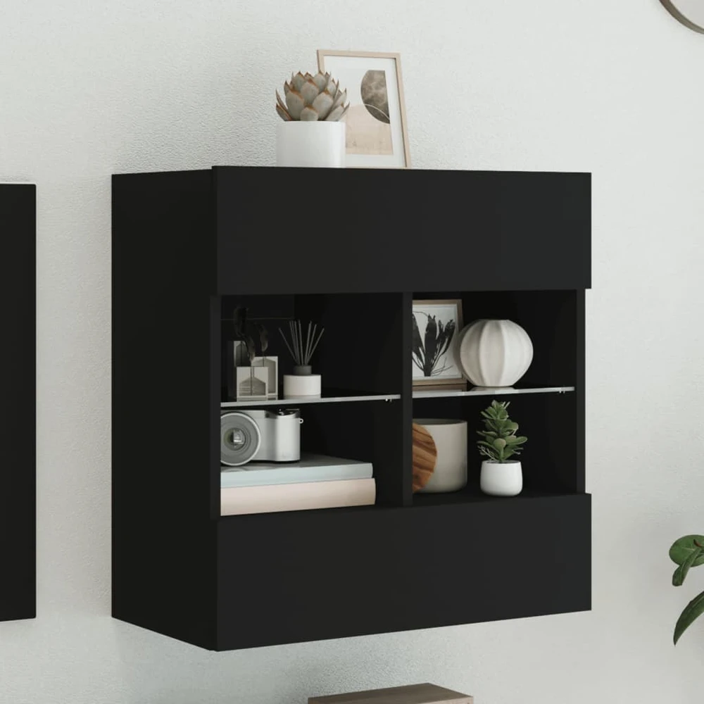 TV staliukas Sieninė TV spintelė su LED lemputėmis, juoda, 58,5x30x60,5cm