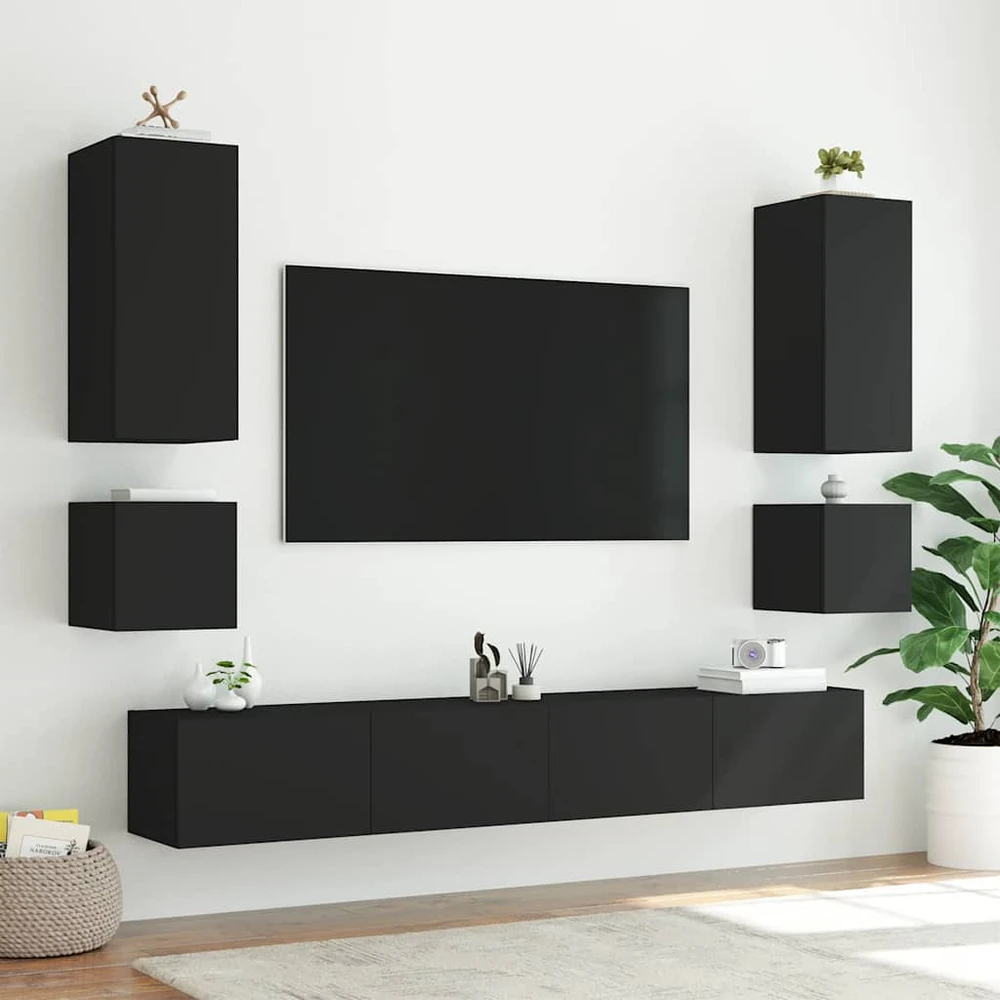 TV staliukas Sieninė TV spintelė su LED lemputėmis, juoda, 40,5x35x40cm
