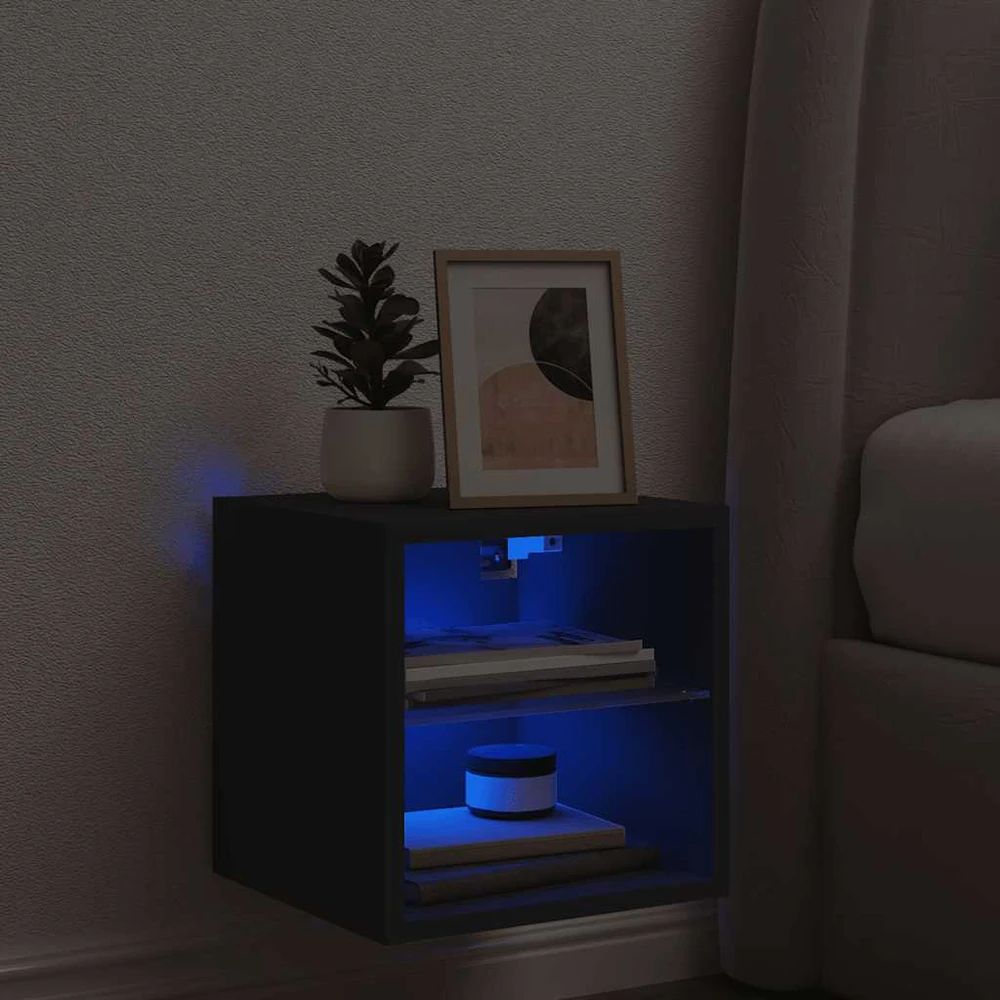 TV staliukas Sieninė TV spintelė su LED lemputėmis, juoda, 30x28,5x30cm