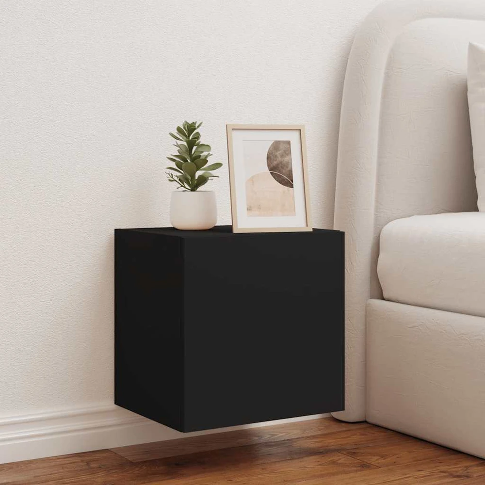 TV staliukas Sieninė TV spintelė su LED lemputėmis, juoda, 40,5x35x40cm