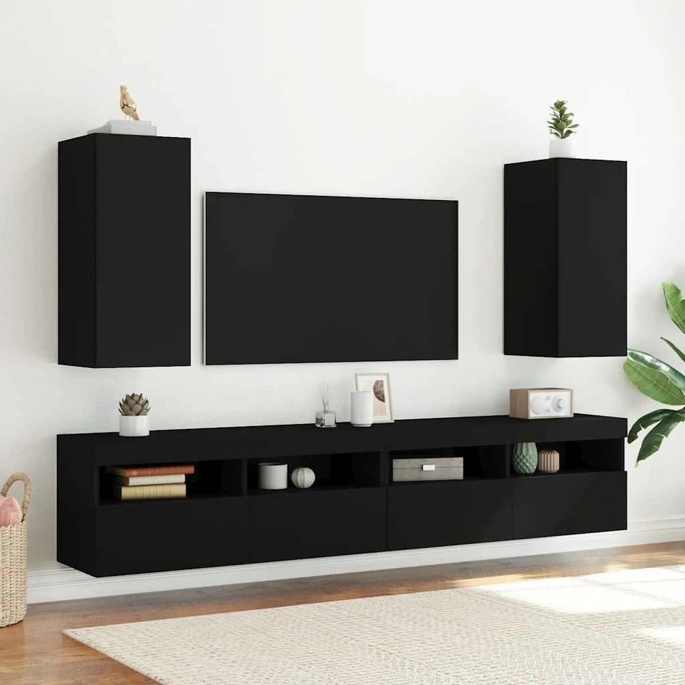 TV staliukas Sieninė TV spintelė su LED lemputėmis, juoda, 30,5x35x70cm
