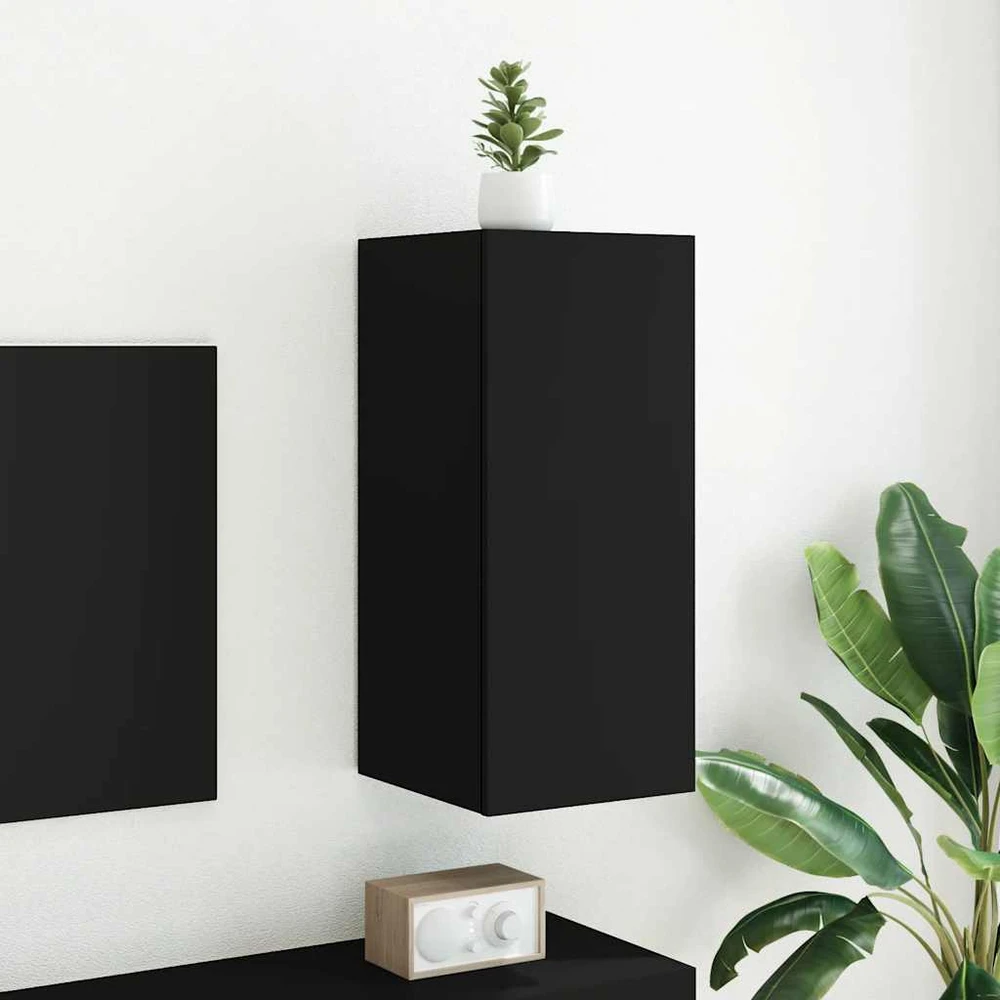 TV staliukas Sieninė TV spintelė su LED lemputėmis, juoda, 30,5x35x70cm