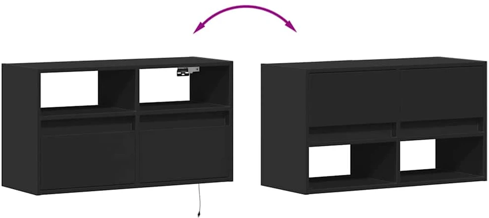 TV staliukas Sieninė TV spintelė su LED lemputėmis, juoda, 80x31x45cm