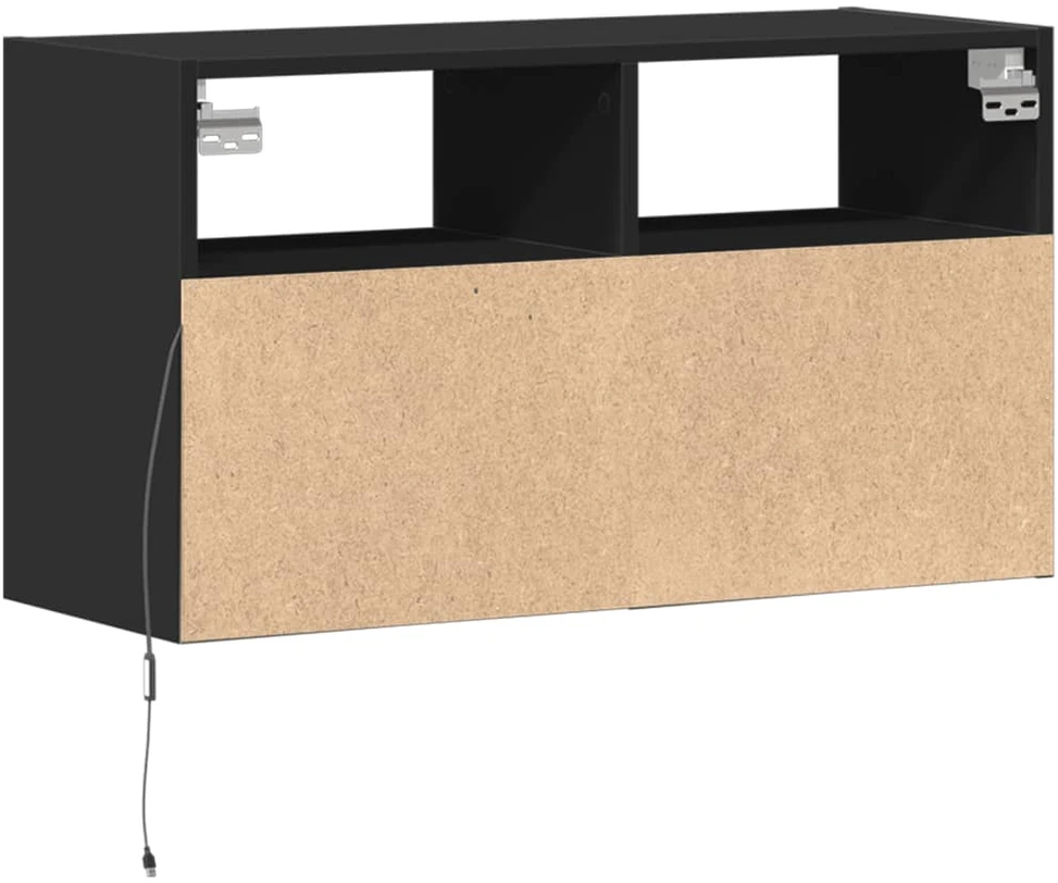 TV staliukas Sieninė TV spintelė su LED lemputėmis, juoda, 80x31x45cm