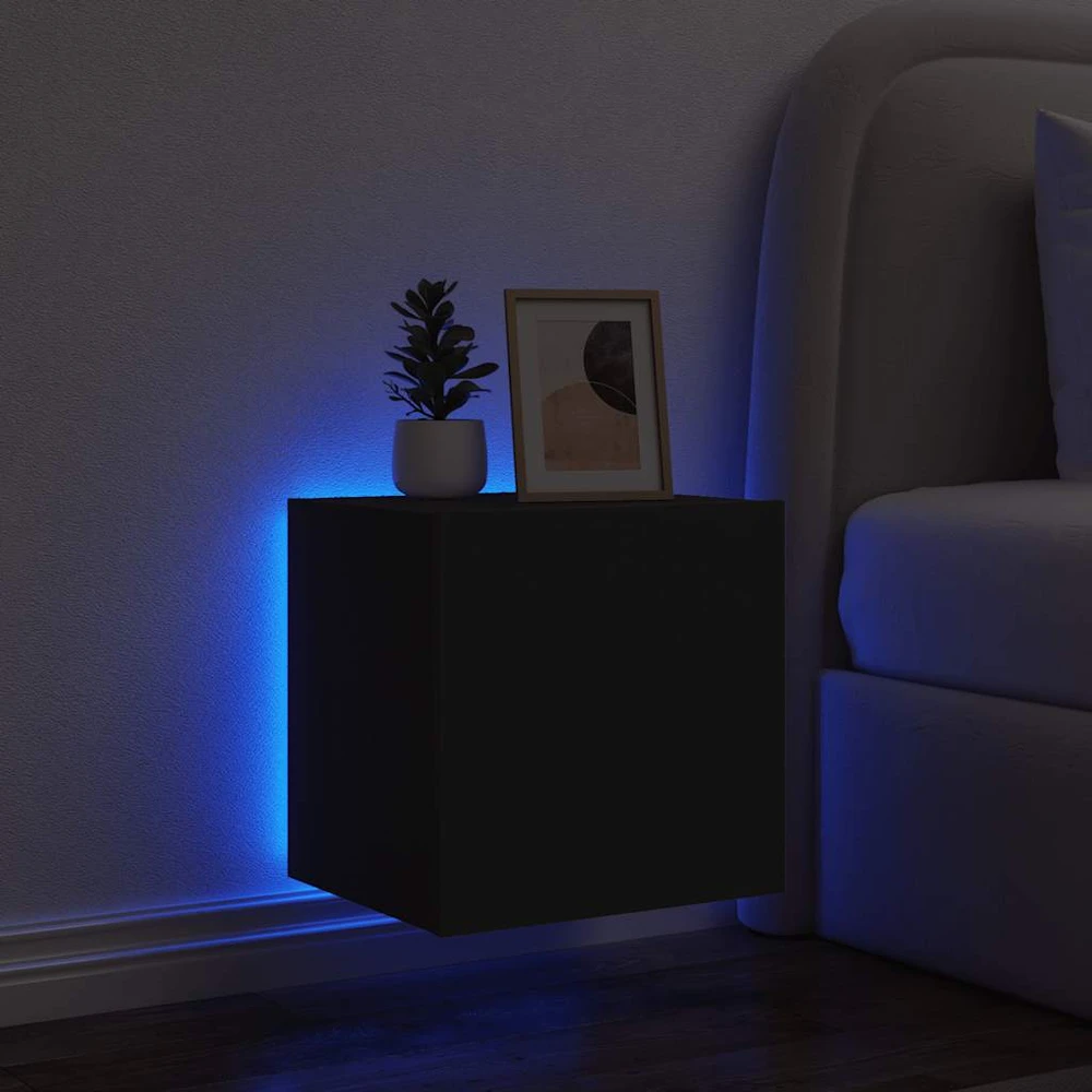 TV staliukas Sieninė TV spintelė su LED lemputėmis, juoda, 40,5x35x40cm