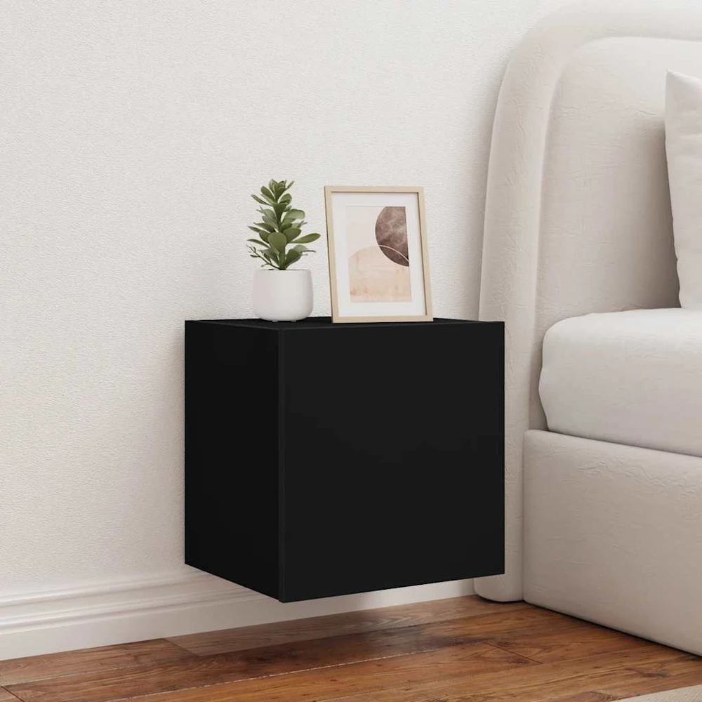 TV staliukas Sieninė TV spintelė su LED lemputėmis, juoda, 40,5x35x40cm