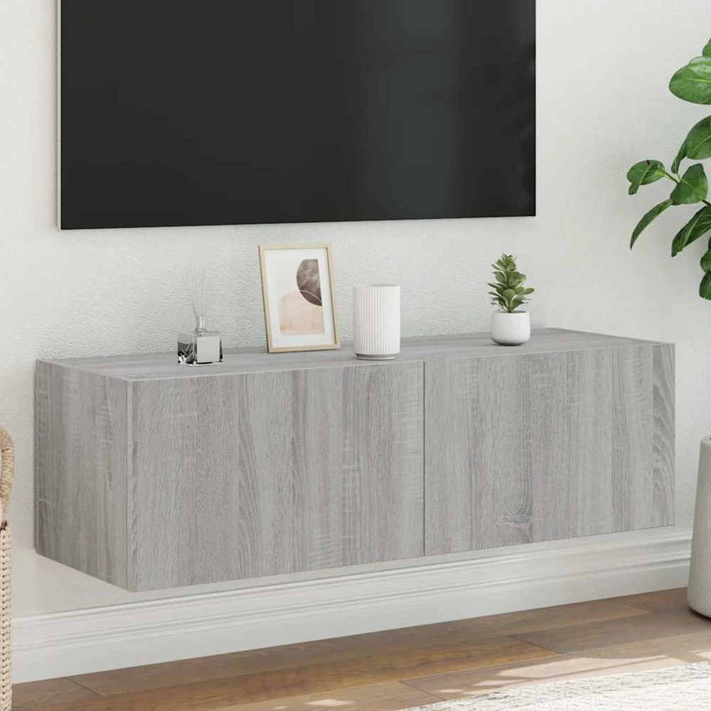 TV staliukas Sieninė TV spintelė su LED lemputėmis, pilka, 100x35x31cm