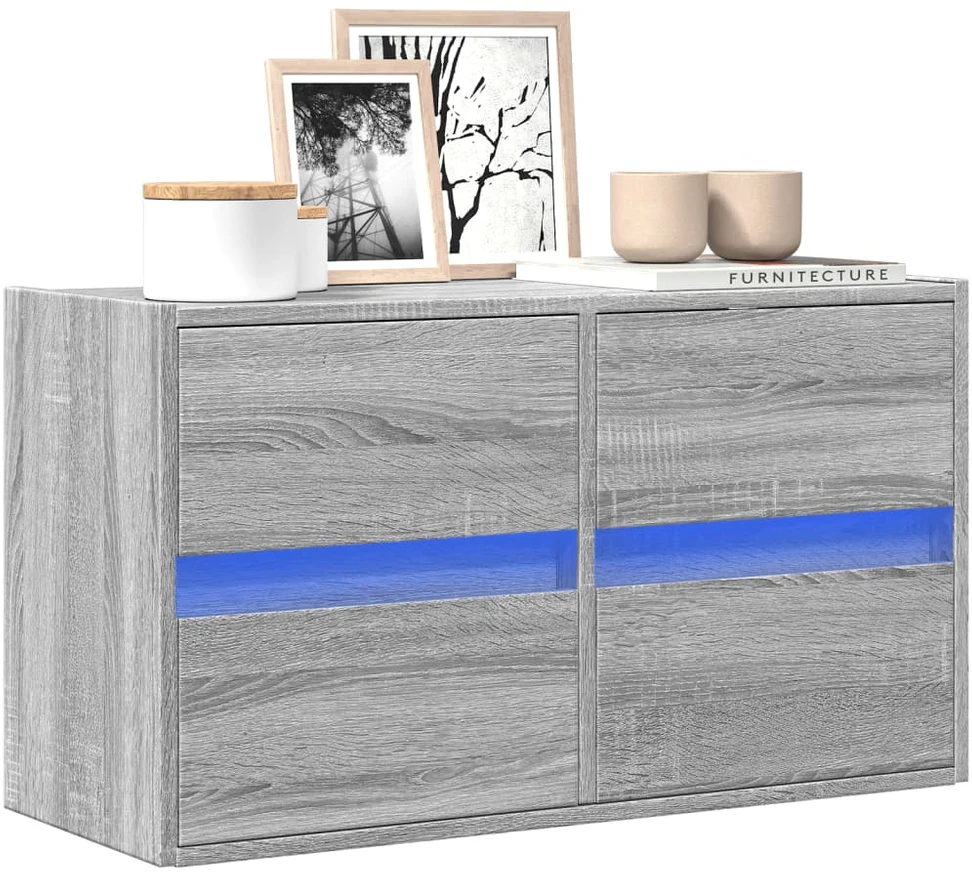 TV staliukas Sieninė TV spintelė su LED lemputėmis, pilka ąžuolo, 80x31x45cm