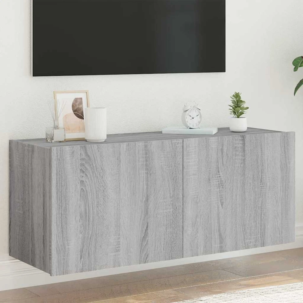 TV staliukas Sieninė TV spintelė su LED lemputėmis, pilka, 100x35x41cm