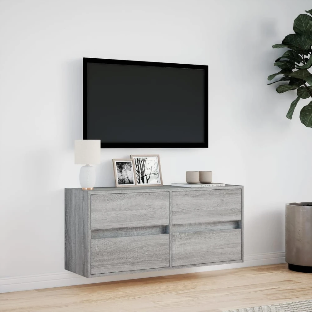TV staliukas Sieninė TV spintelė su LED lemputėmis, pilka, 100x31x45cm