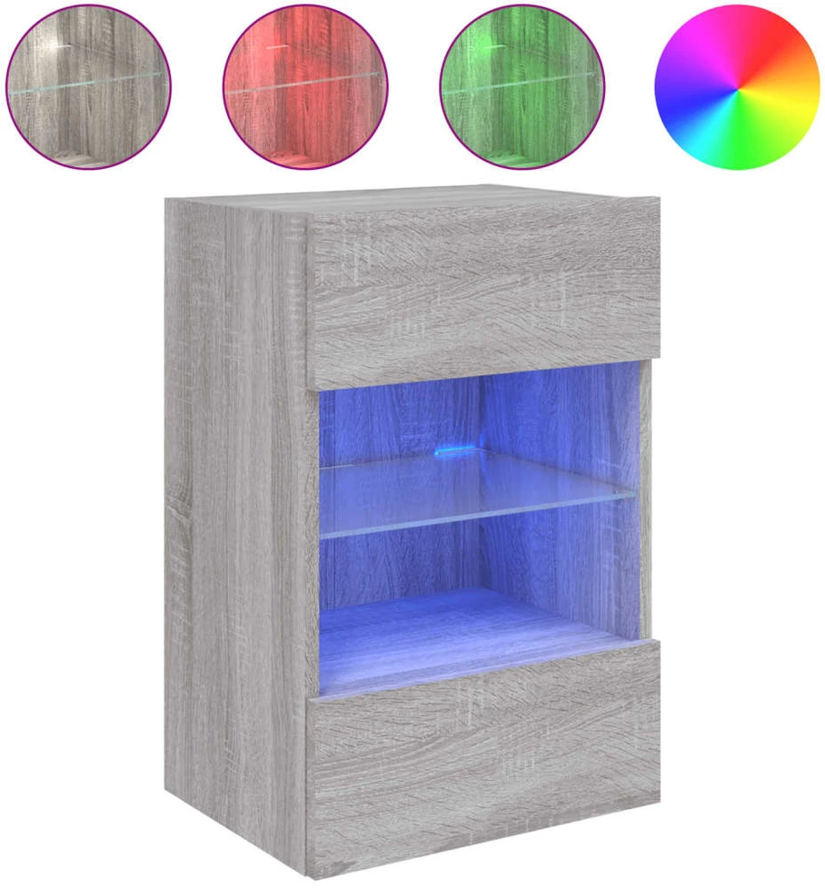 TV staliukas Sieninė TV spintelė su LED lemputėmis, pilka, 40x30x60,5cm