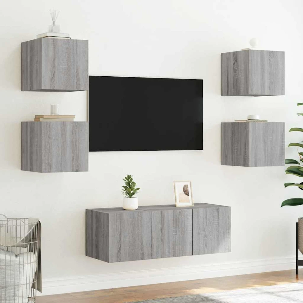 TV staliukas Sieninė TV spintelė su LED lemputėmis, pilka, 30,5x35x30cm