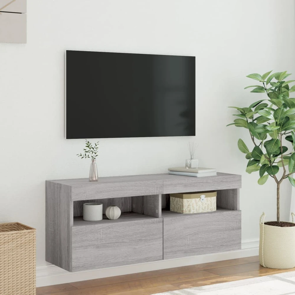 TV staliukas Sieninė TV spintelė su LED lemputėmis, pilka, 100x30x40cm