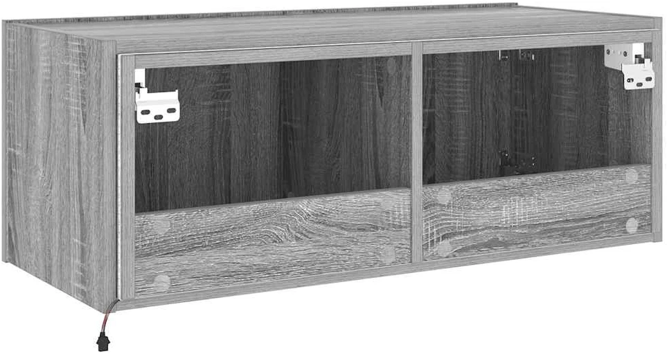 TV staliukas Sieninė TV spintelė su LED lemputėmis, pilka ąžuolo, 80x35x31cm