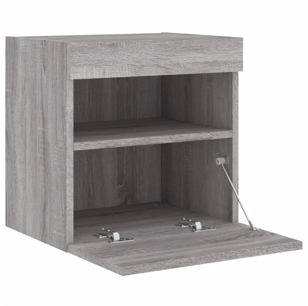 TV staliukas Sieninė TV spintelė su LED lemputėmis, pilka ąžuolo, 40x30x40cm