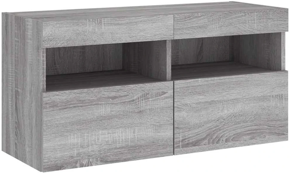 TV staliukas Sieninė TV spintelė su LED lemputėmis, pilka ąžuolo, 80x30x40cm