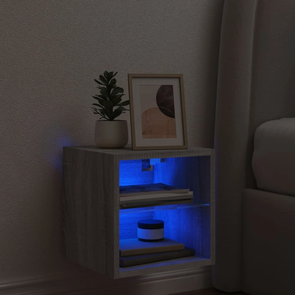 TV staliukas Sieninė TV spintelė su LED lemputėmis, pilka, 30x28,5x30cm