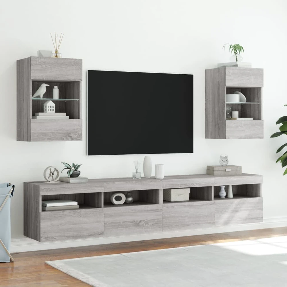 TV staliukas Sieninė TV spintelė su LED lemputėmis, pilka, 40x30x60,5cm