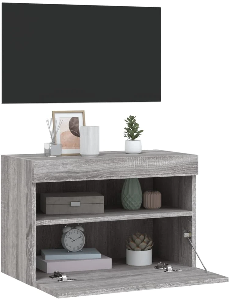 TV staliukas Sieninė TV spintelė su LED lemputėmis, pilka ąžuolo, 60x30x40cm