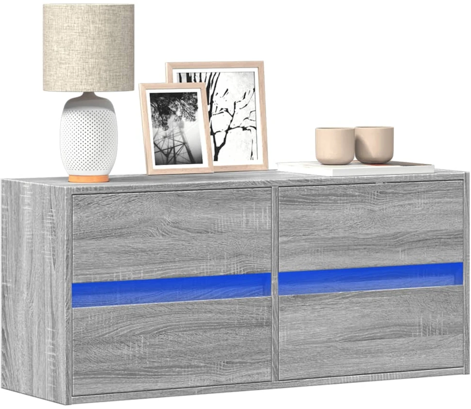 TV staliukas Sieninė TV spintelė su LED lemputėmis, pilka, 100x31x45cm