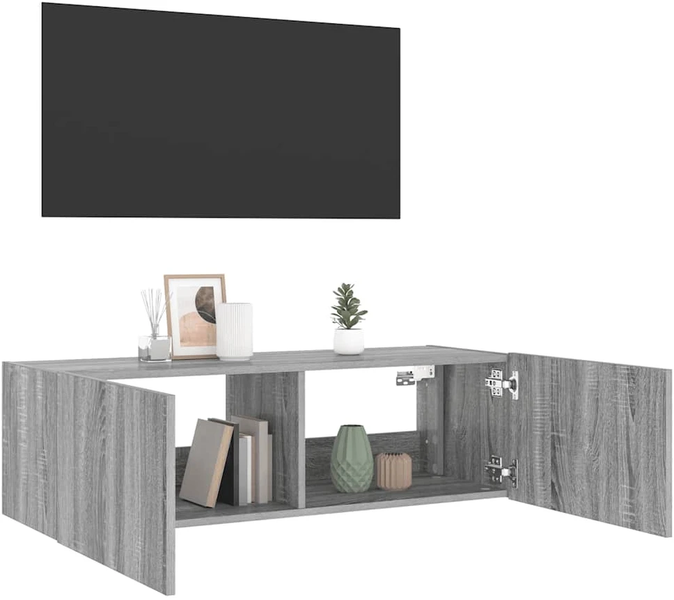 TV staliukas Sieninė TV spintelė su LED lemputėmis, pilka, 100x35x31cm