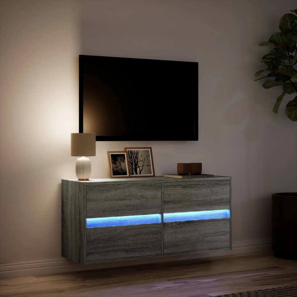 TV staliukas Sieninė TV spintelė su LED lemputėmis, pilka, 100x31x45cm