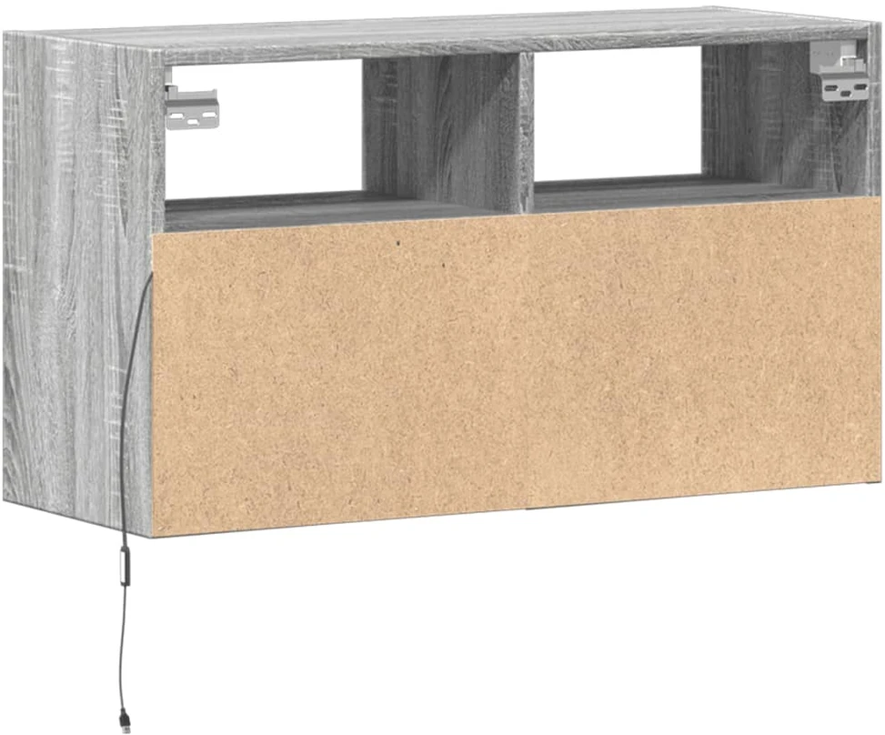 TV staliukas Sieninė TV spintelė su LED lemputėmis, pilka ąžuolo, 80x31x45cm