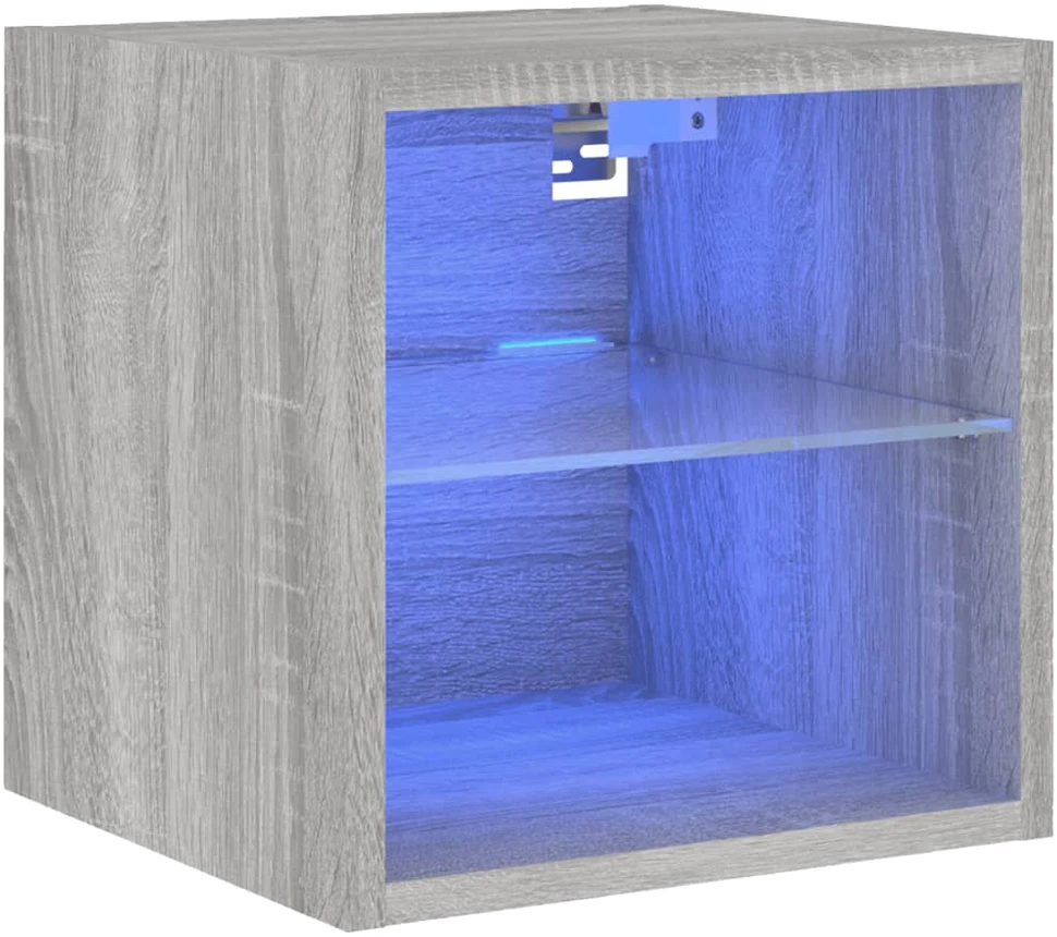 TV staliukas Sieninė TV spintelė su LED lemputėmis, pilka, 30x28,5x30cm