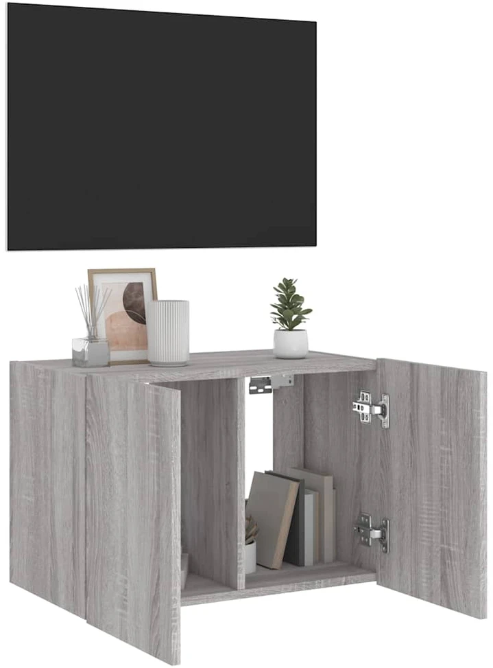 TV staliukas Sieninė TV spintelė su LED lemputėmis, pilka ąžuolo, 60x35x41cm
