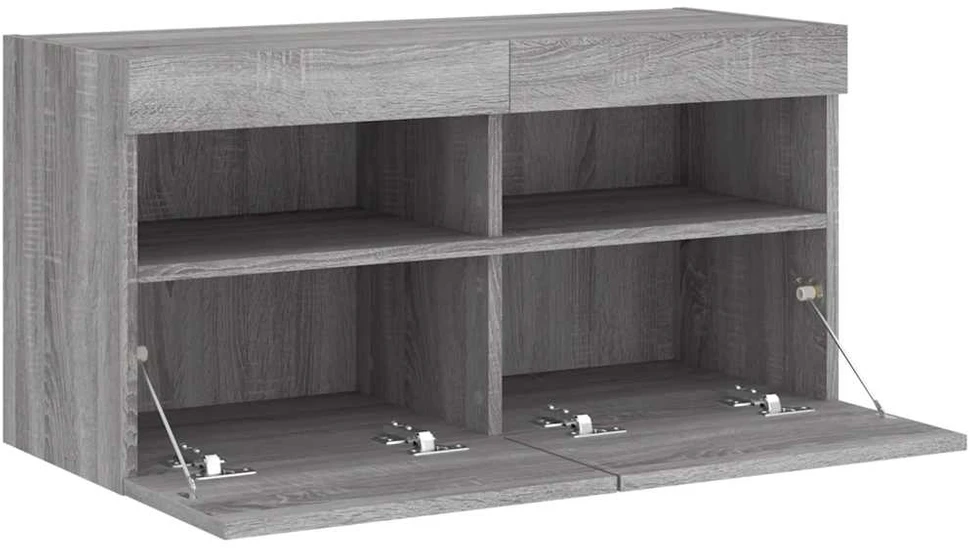 TV staliukas Sieninė TV spintelė su LED lemputėmis, pilka ąžuolo, 80x30x40cm